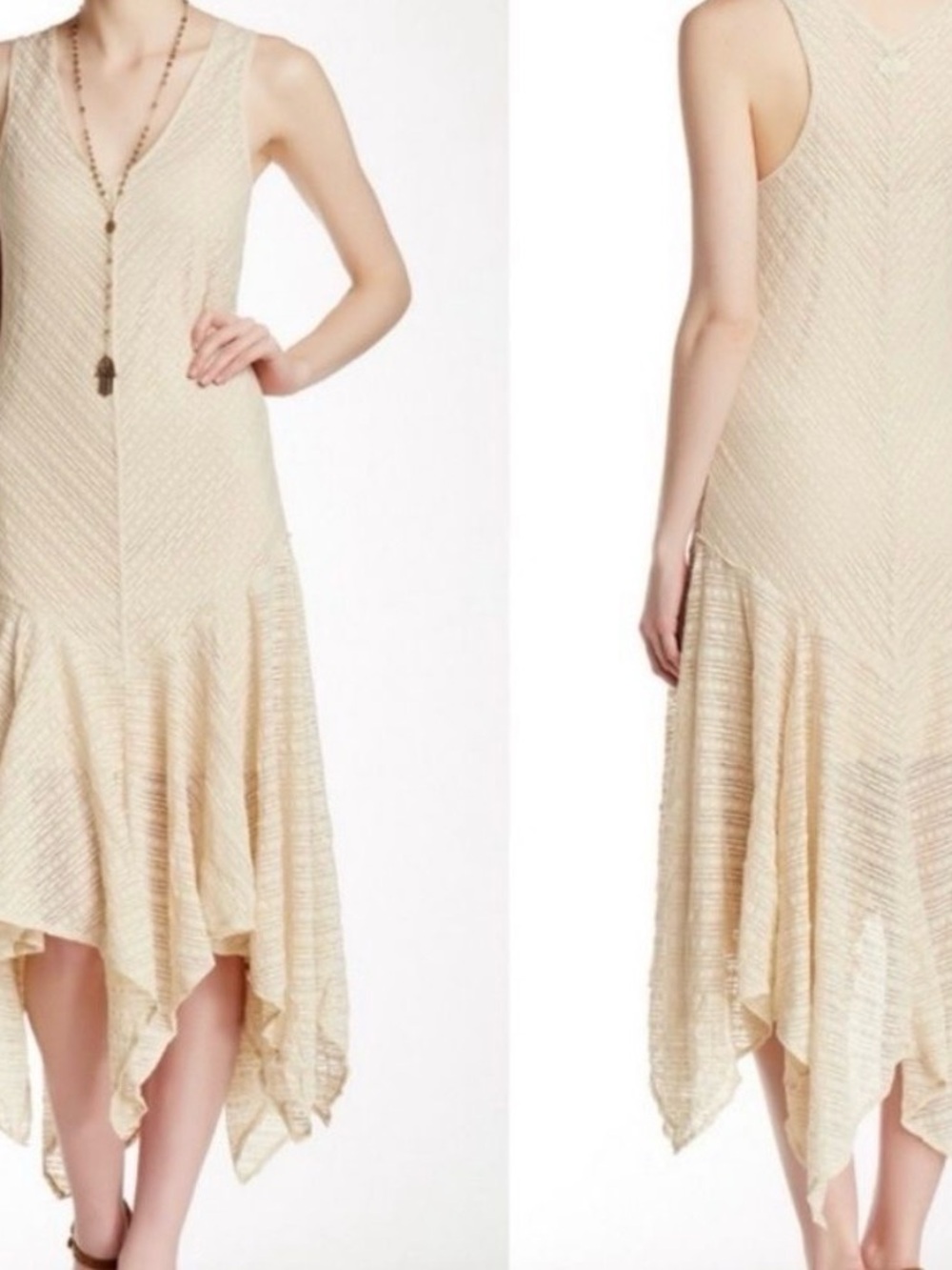 Free People Cream Handkerchief-Hem V-Neck Dress - Boho - Great for Festivals!